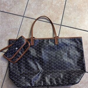 Brown Patterned Tote Bag with Pouch
